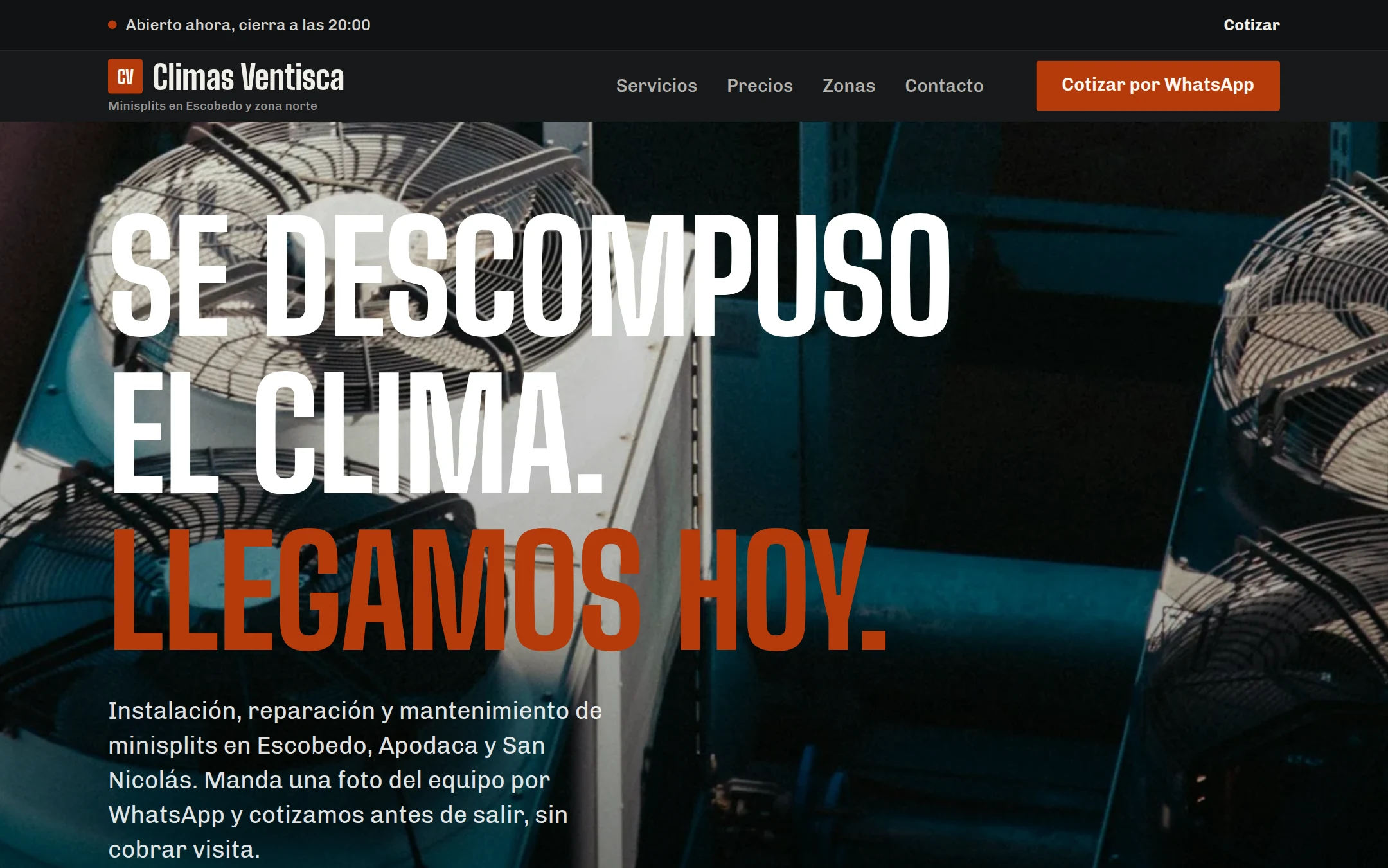 Página de Climas Ventisca en escritorio