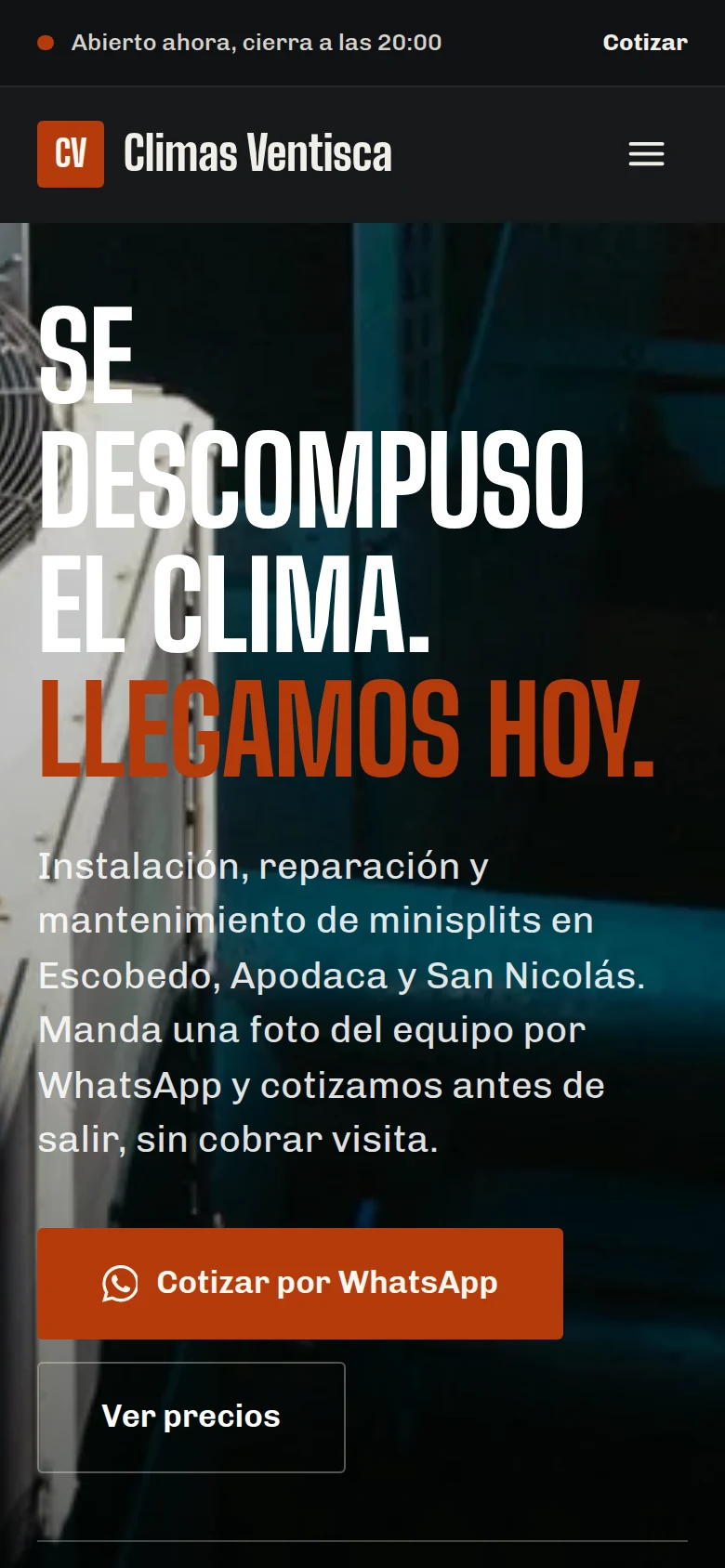 Página de Climas Ventisca en celular
