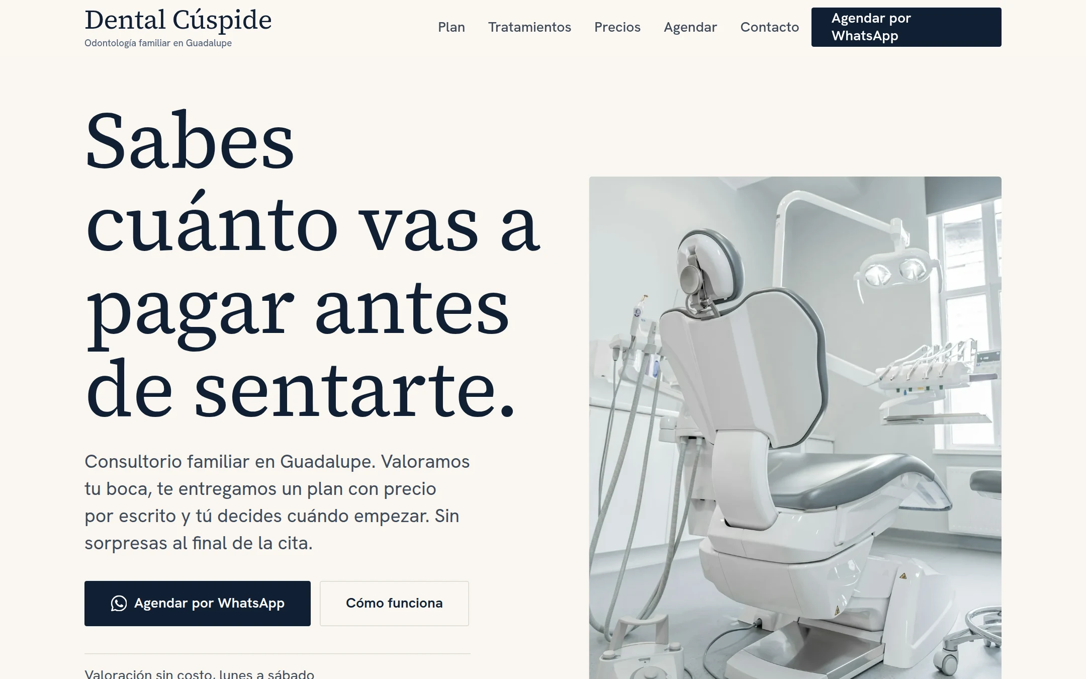 Página de Dental Cúspide en escritorio
