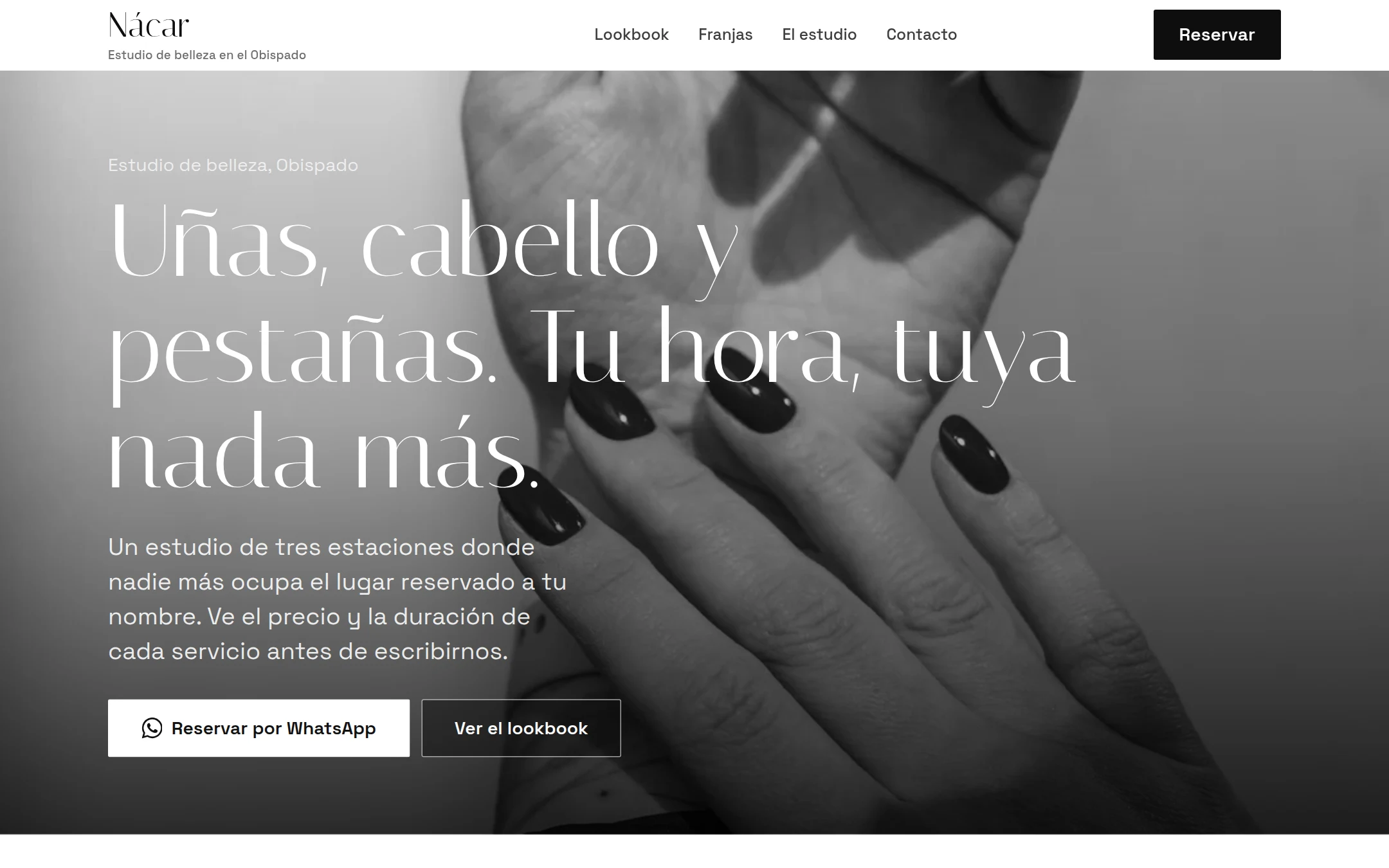 Página de Estudio Nácar en escritorio