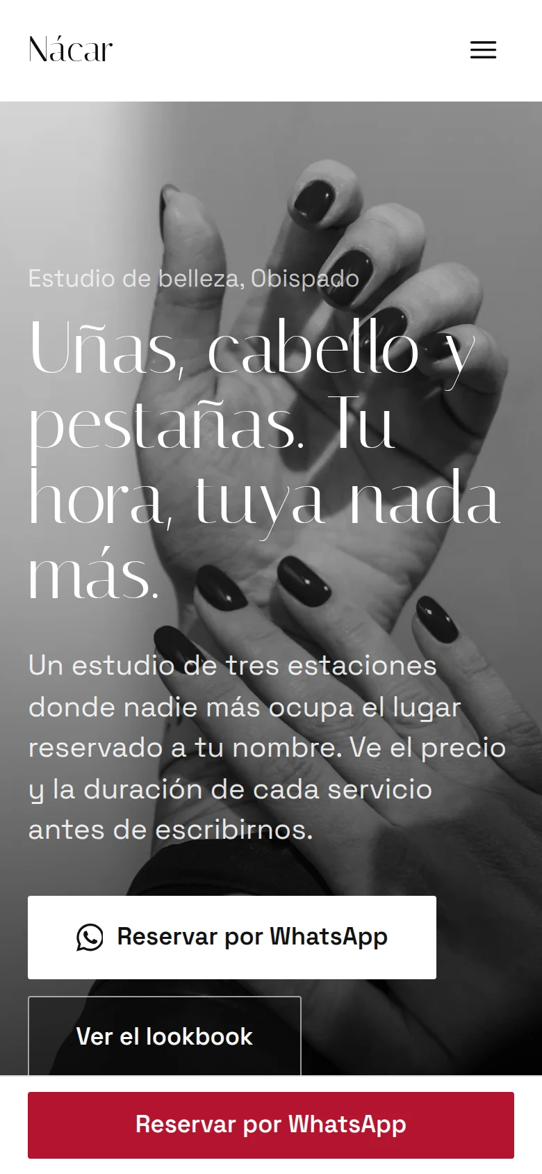 Página de Estudio Nácar en celular