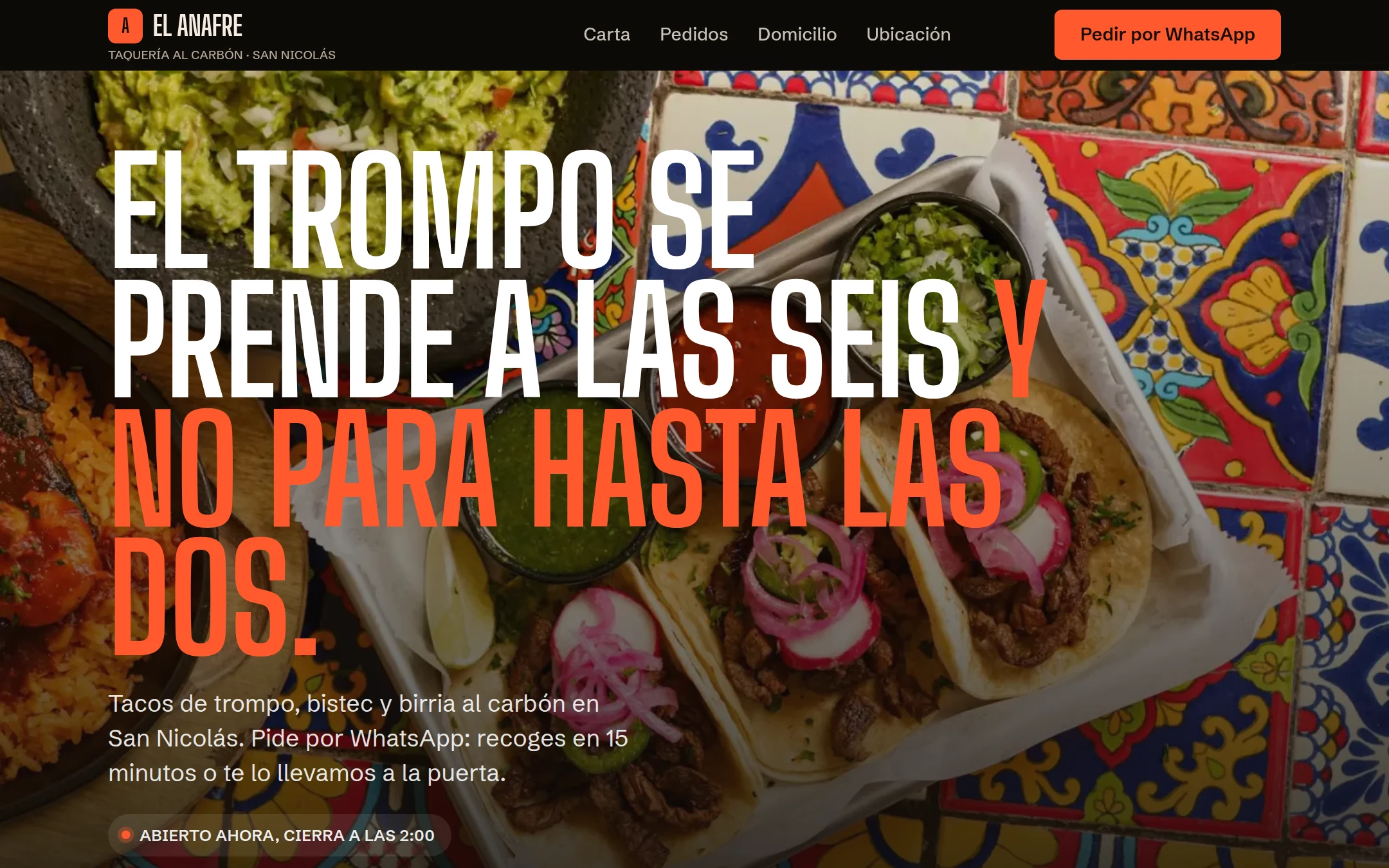 Página de Taquería El Anafre en escritorio